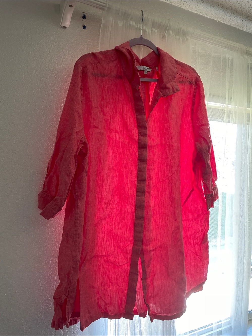 Foxcroft Hot Pink Sheer Button-Front Tunic